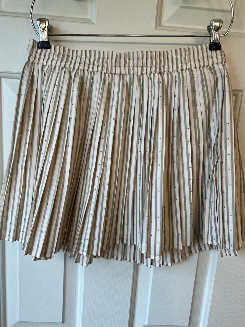 NWT Sandro Stellie Short Pleated Rhinestone Striped Skirt 40 8US - Picture 13 of 13